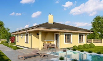 Bungalow avec cheminées intérieure et extérieure.